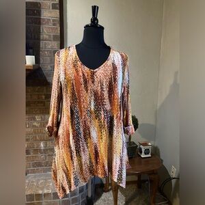 Shark Bite V Neck Top with Three Quarter Length Sleeve by New Directions Size 2X
